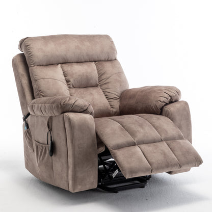 Fauteuil inclinable électrique marron avec massage, chauffage lombaire, moteur allemand silencieux, tissu en duvet d'oie et porte-gobelets