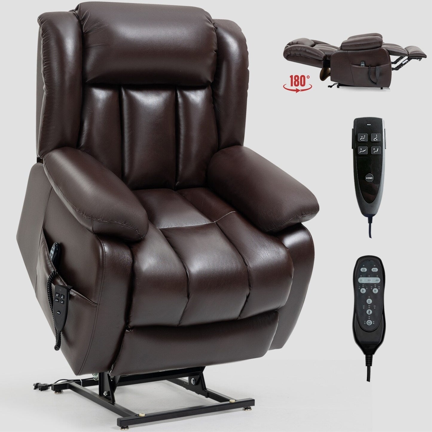 Fauteuil inclinable électrique marron avec deux moteurs, massage en 8 points, chauffage lombaire et positionnement infini