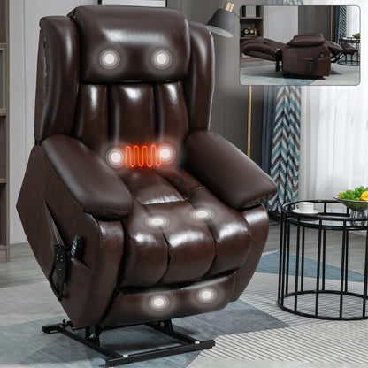Fauteuil inclinable électrique marron avec deux moteurs, massage par vibrations à 8 points et support lombaire chauffant