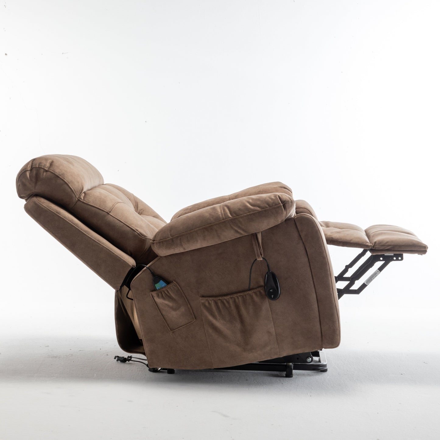Fauteuil inclinable électrique marron avec chauffage et massage, moteur allemand, porte-gobelets en acier inoxydable et montage rapide