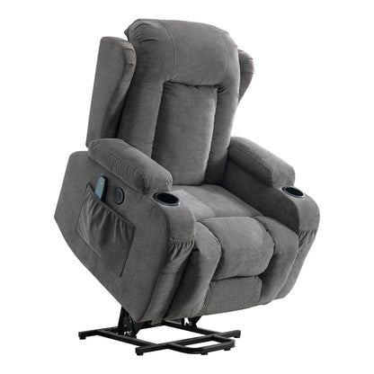 Fauteuil inclinable électrique marron avec chauffage, massage, port USB, poche de rangement latérale et inclinaison réglable pour personnes âgées