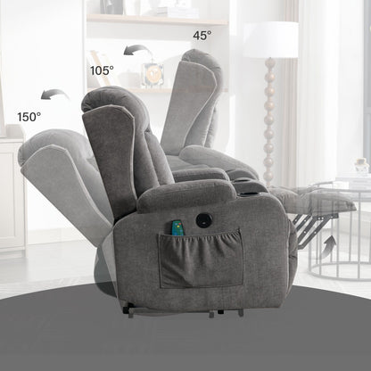 Fauteuil inclinable électrique marron avec chauffage, massage, port USB, poche latérale et inclinaison réglable pour un confort optimal au salon