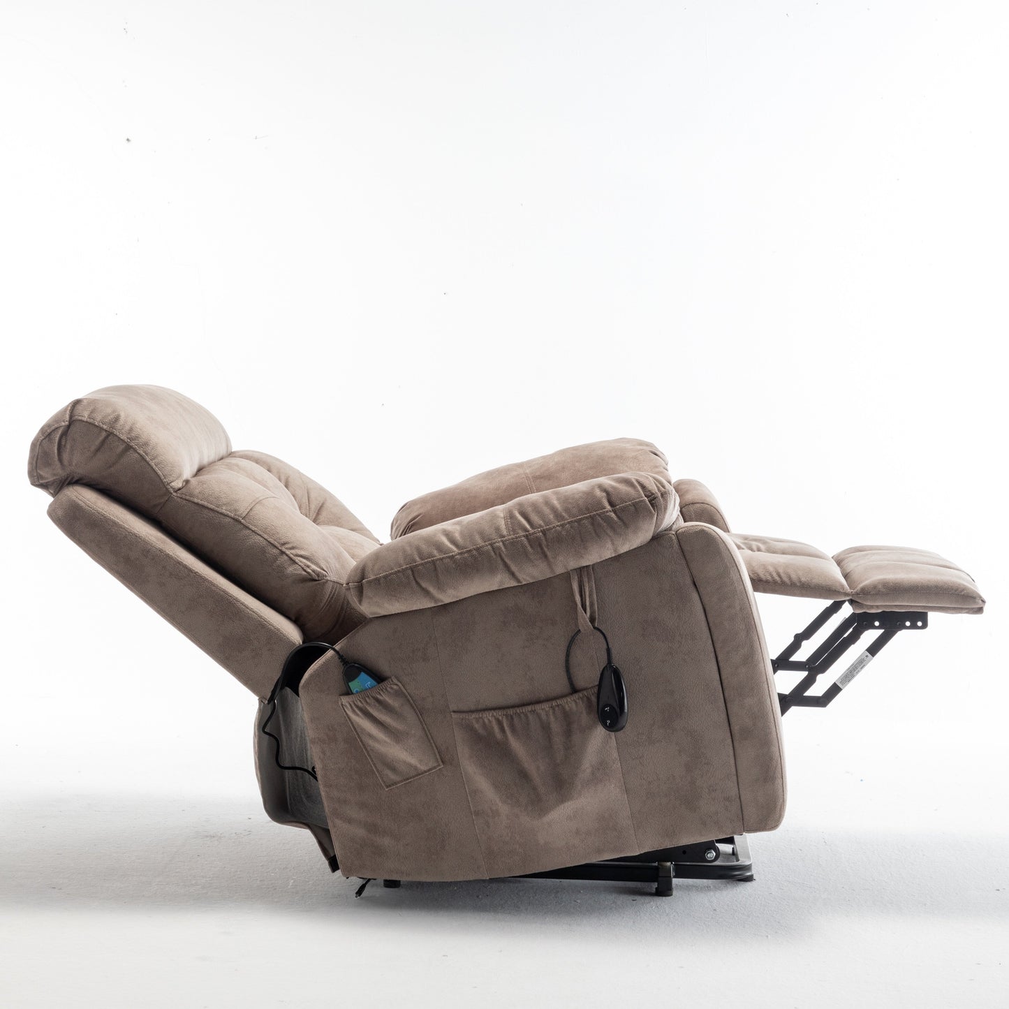 Fauteuil inclinable électrique marron avec massage, chauffage lombaire, moteur allemand silencieux, rembourrage en duvet d'oie et porte-gobelets