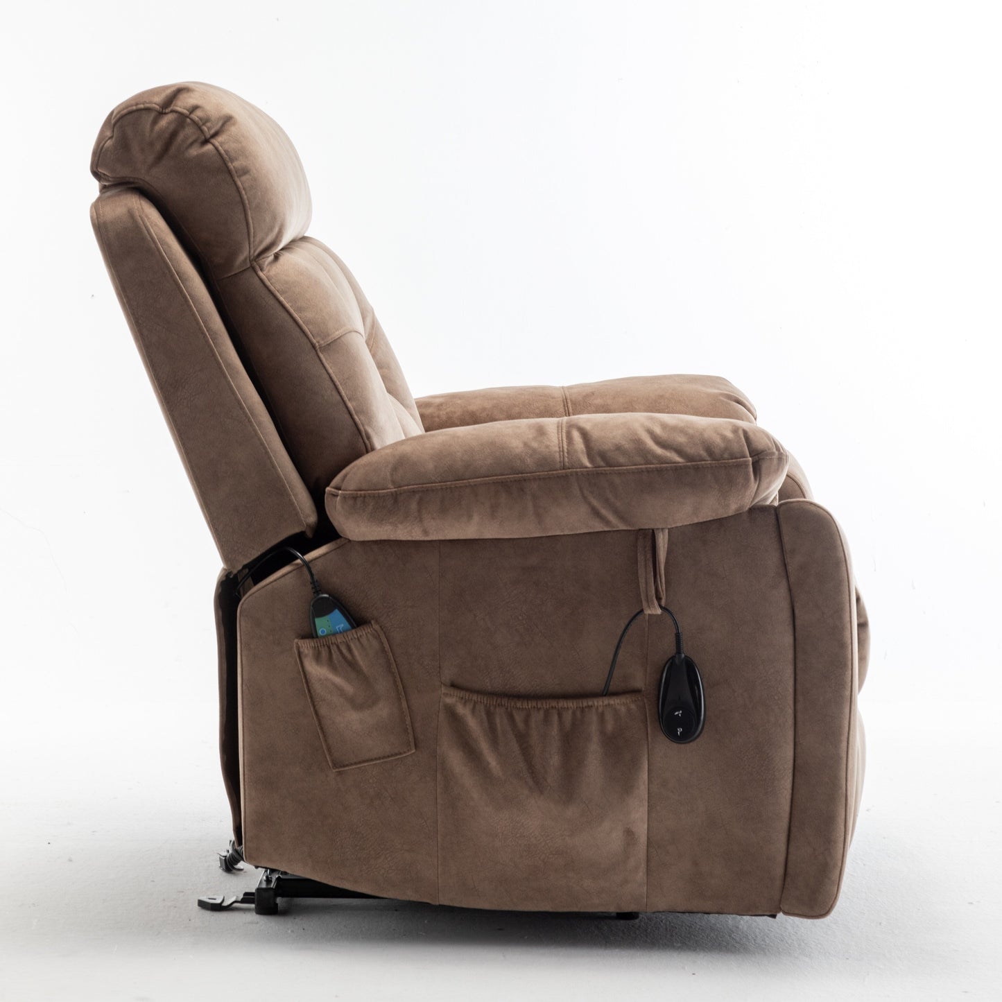 Fauteuil inclinable électrique marron avec massage, chauffage lombaire, moteur allemand silencieux, tissu luxueux en duvet d'oie et porte-gobelets