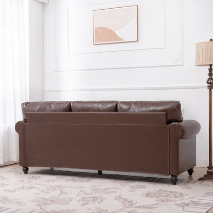 Canapé 3 places rembourré en polyuréthane marron avec clous