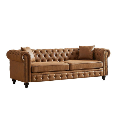 Canapé Chesterfield 3 places en tissu technique marron