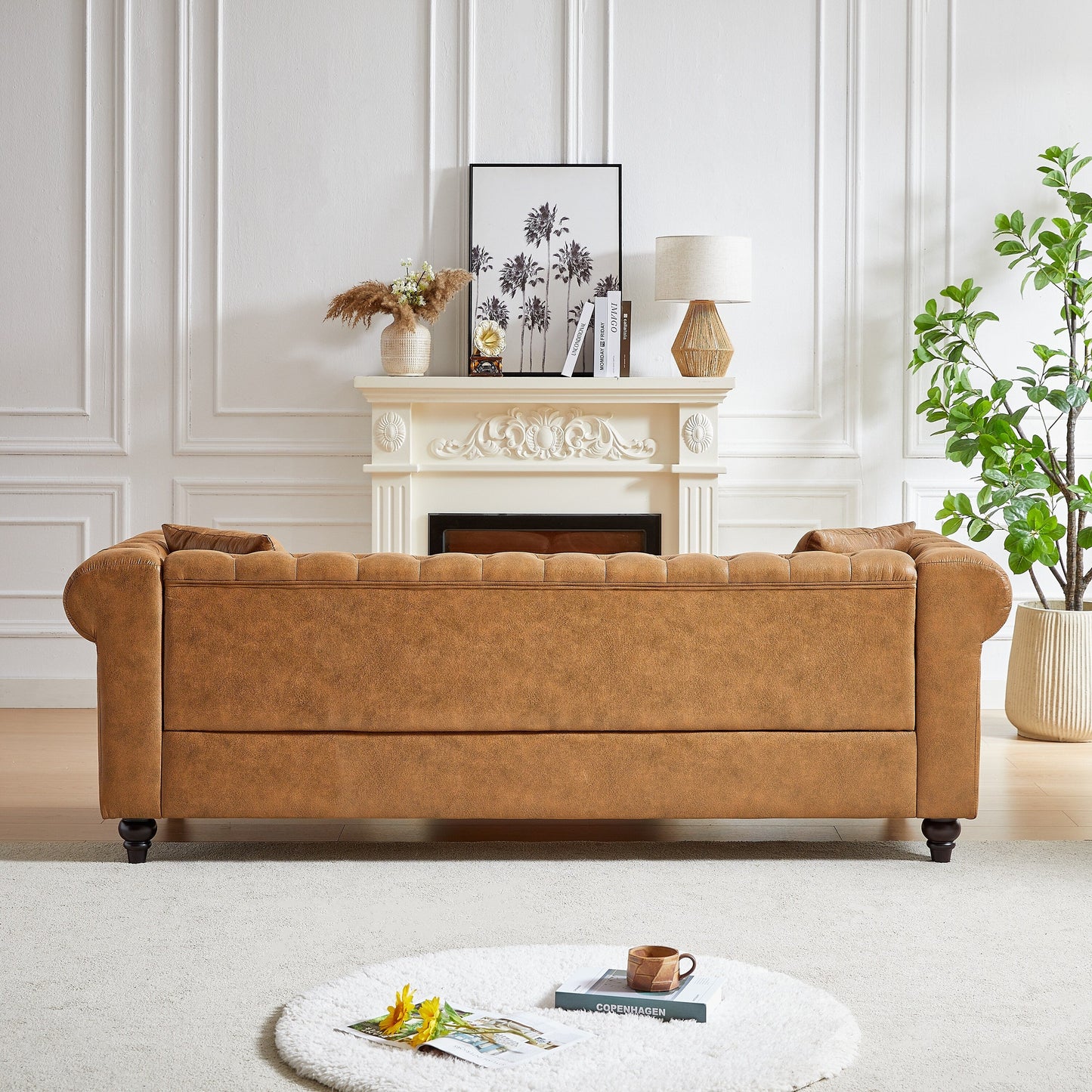 Canapé Chesterfield 3 places en tissu technique marron