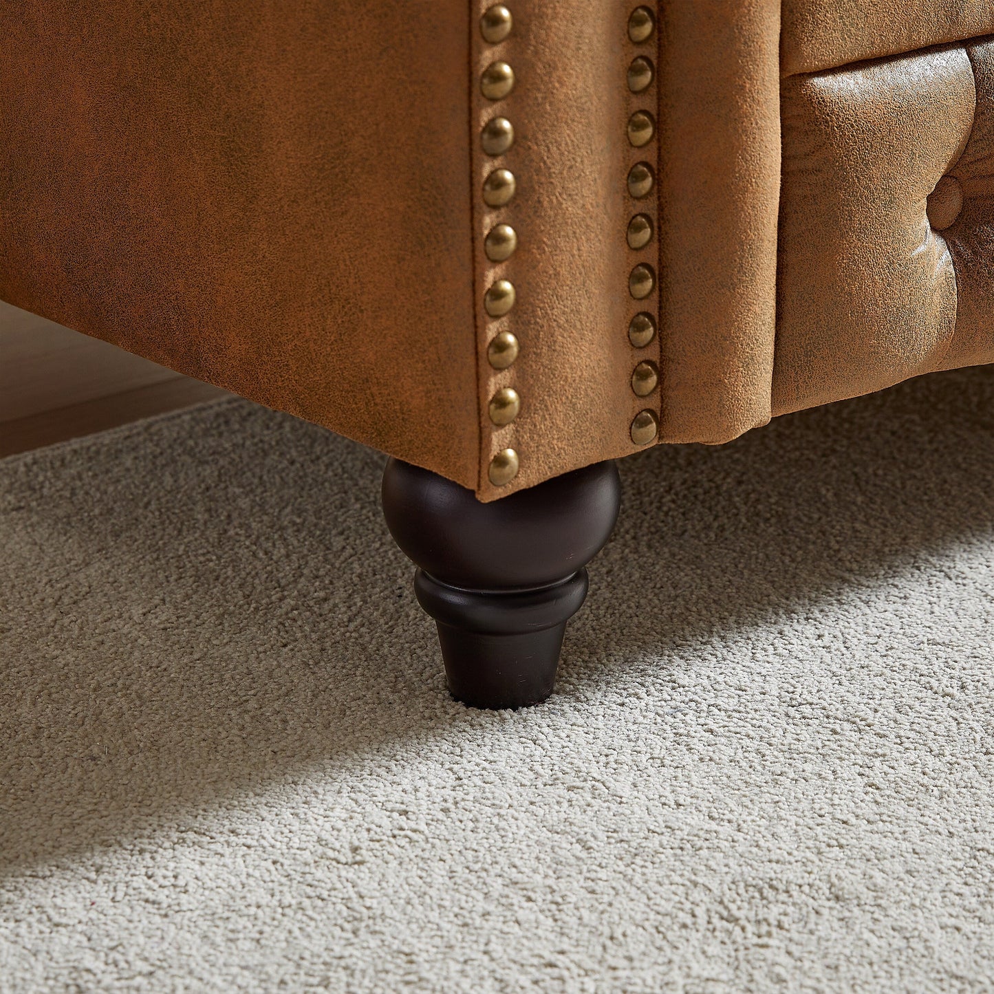 Canapé Chesterfield 3 places en tissu technique marron