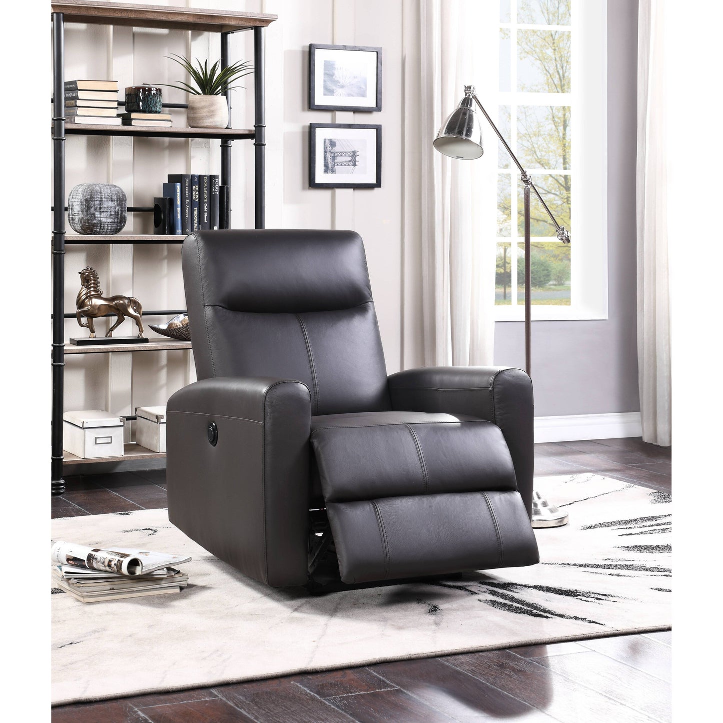 Fauteuil inclinable électrique en cuir pleine fleur marron assorti