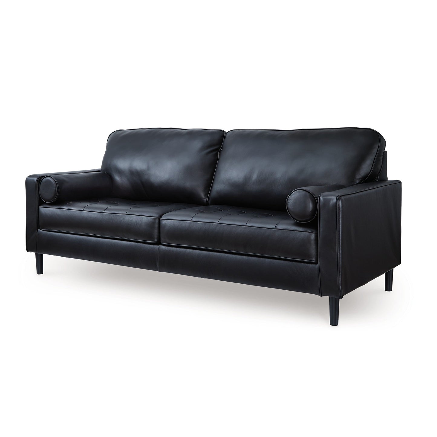 Canapé Bryc, 2 coussins traversins, 87 pouces, cuir véritable et similicuir noir