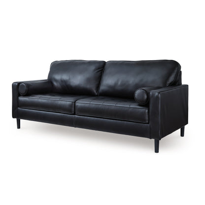 Canapé Bryc, 2 coussins traversins, 87 pouces, cuir véritable et similicuir noir