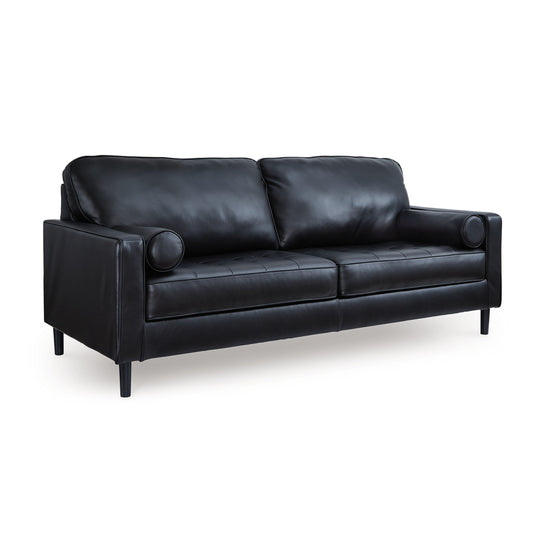 Canapé Bryc, 2 coussins traversins, 87 pouces, cuir véritable et similicuir noir