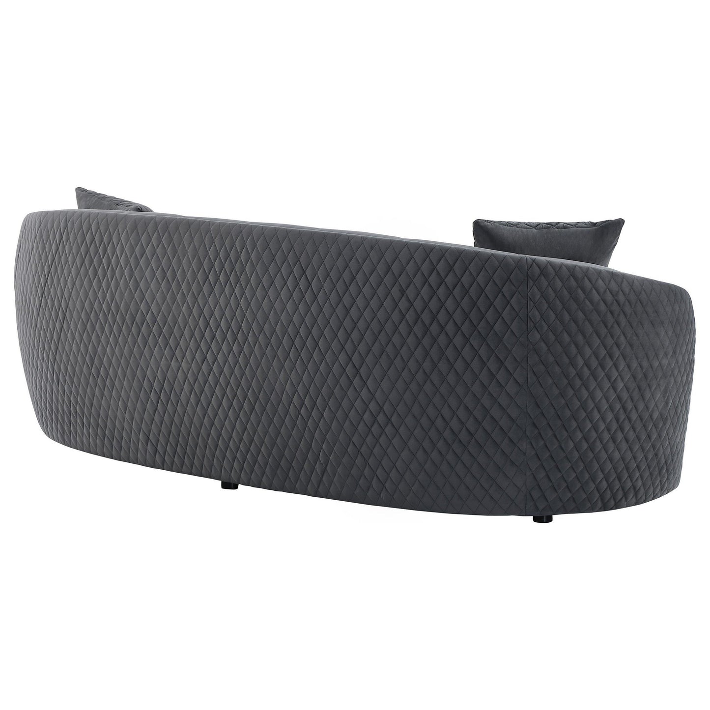 Canapé incurvé Buo, 92 pouces, polyester gris foncé, bordure dorée, 3 coussins