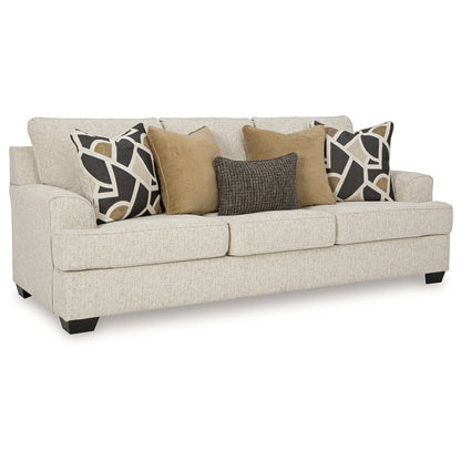 Canapé Burgess, polyester beige quartz, 5 coussins décoratifs, 97 pouces