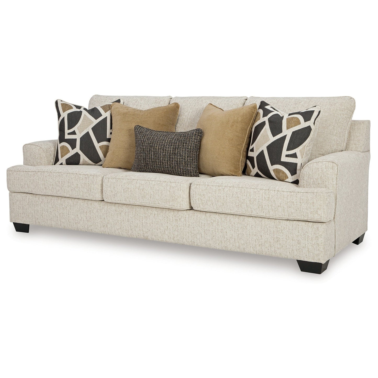 Canapé Burgess, polyester beige quartz, 5 coussins décoratifs, 97 pouces