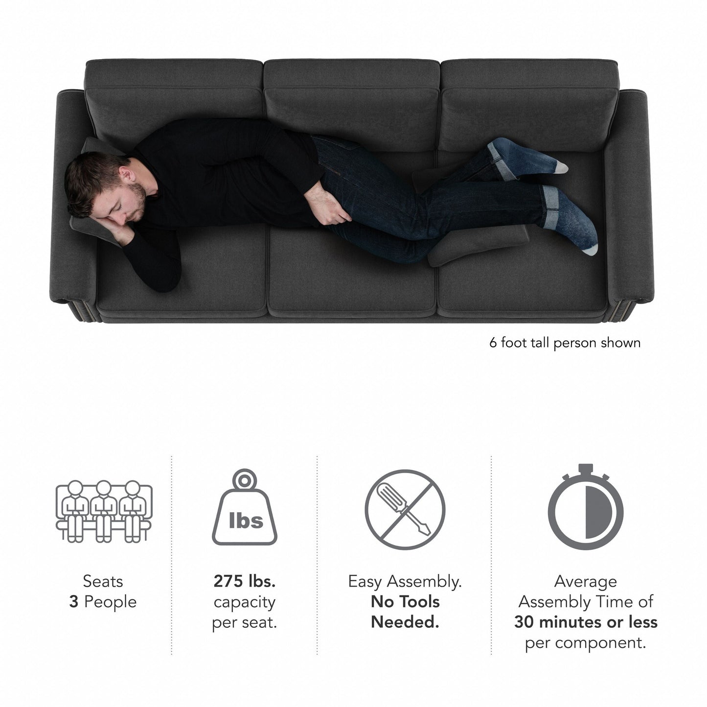 Grand canapé de salon 3 places Bush Furniture Coventry 85W