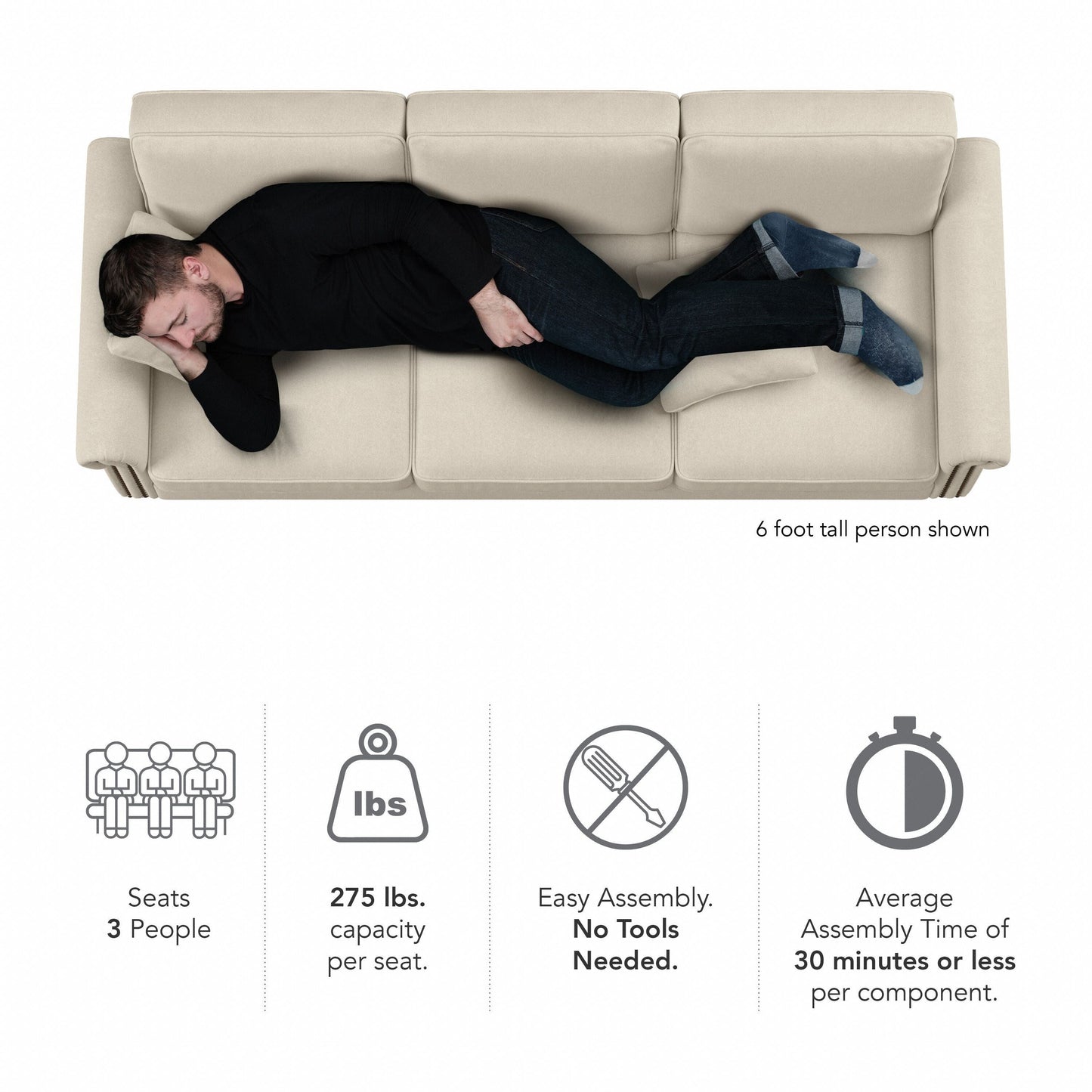 Grand canapé de salon 3 places Bush Furniture Coventry 85W