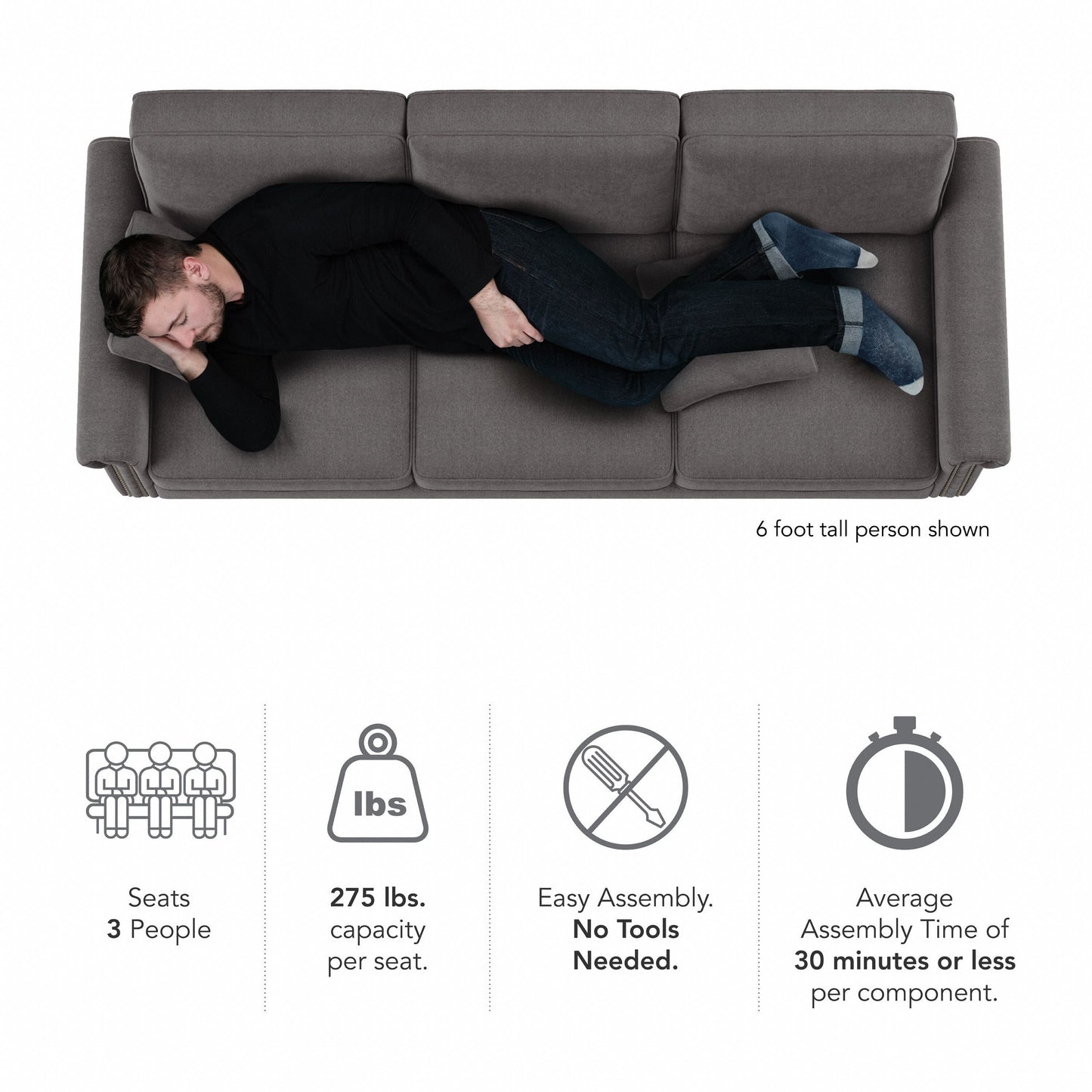 Grand canapé de salon 3 places Bush Furniture Coventry 85W