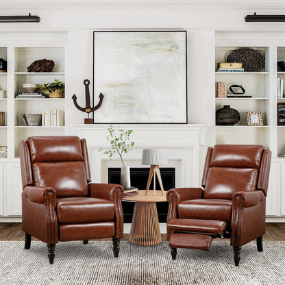 Fauteuil inclinable en cuir véritable de style milieu du siècle, réglable et confortable, lot de 2 fauteuils pour salon