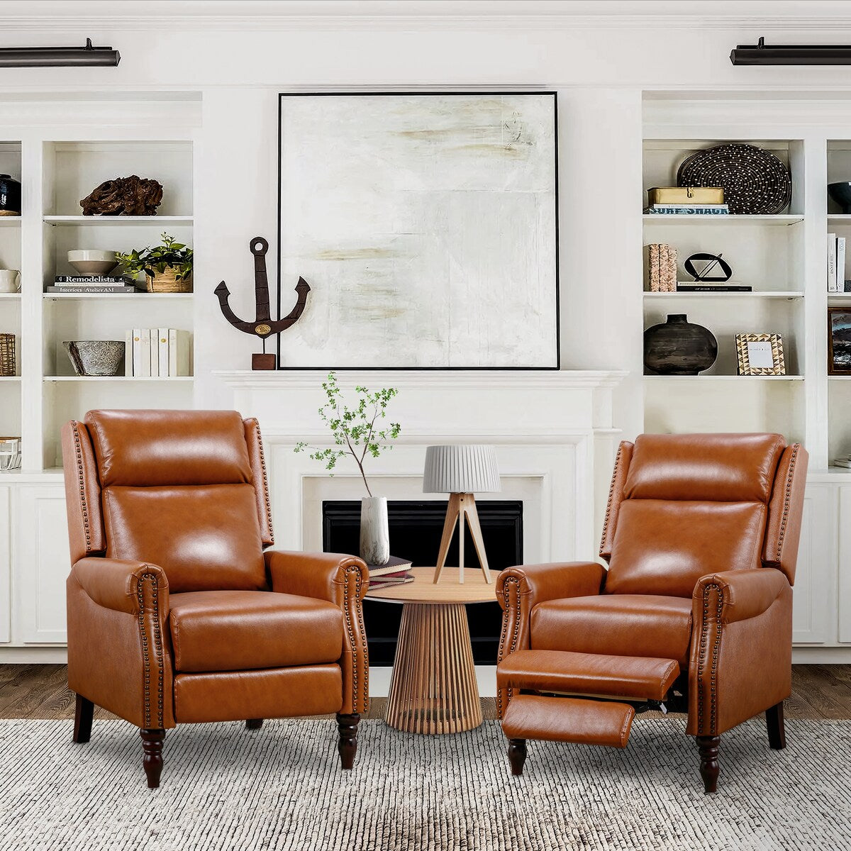 Fauteuil inclinable en cuir véritable de style milieu du siècle, réglable et confortable, lot de 2 fauteuils pour salon