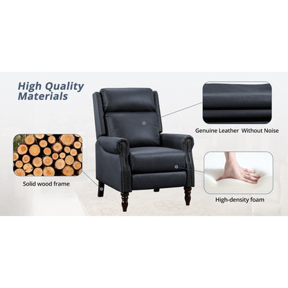 Fauteuil inclinable réglable en cuir véritable avec accoudoirs confortables pour salon