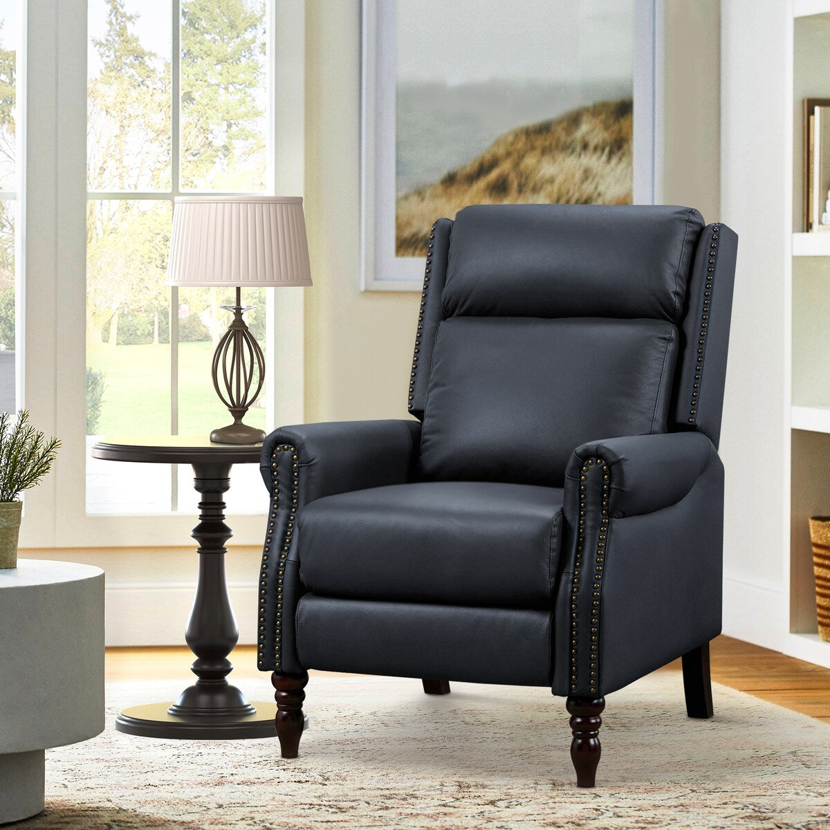 Fauteuil inclinable réglable en cuir véritable avec accoudoirs confortables pour salon