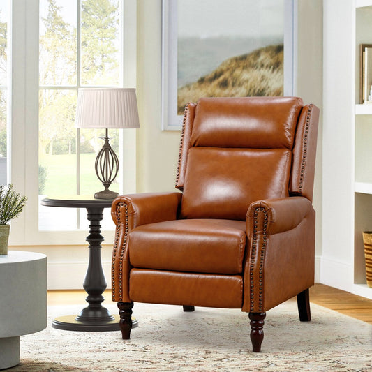 Fauteuil inclinable réglable en cuir véritable avec accoudoirs confortables pour salon