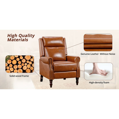 Fauteuil inclinable réglable en cuir véritable avec accoudoirs confortables pour salon