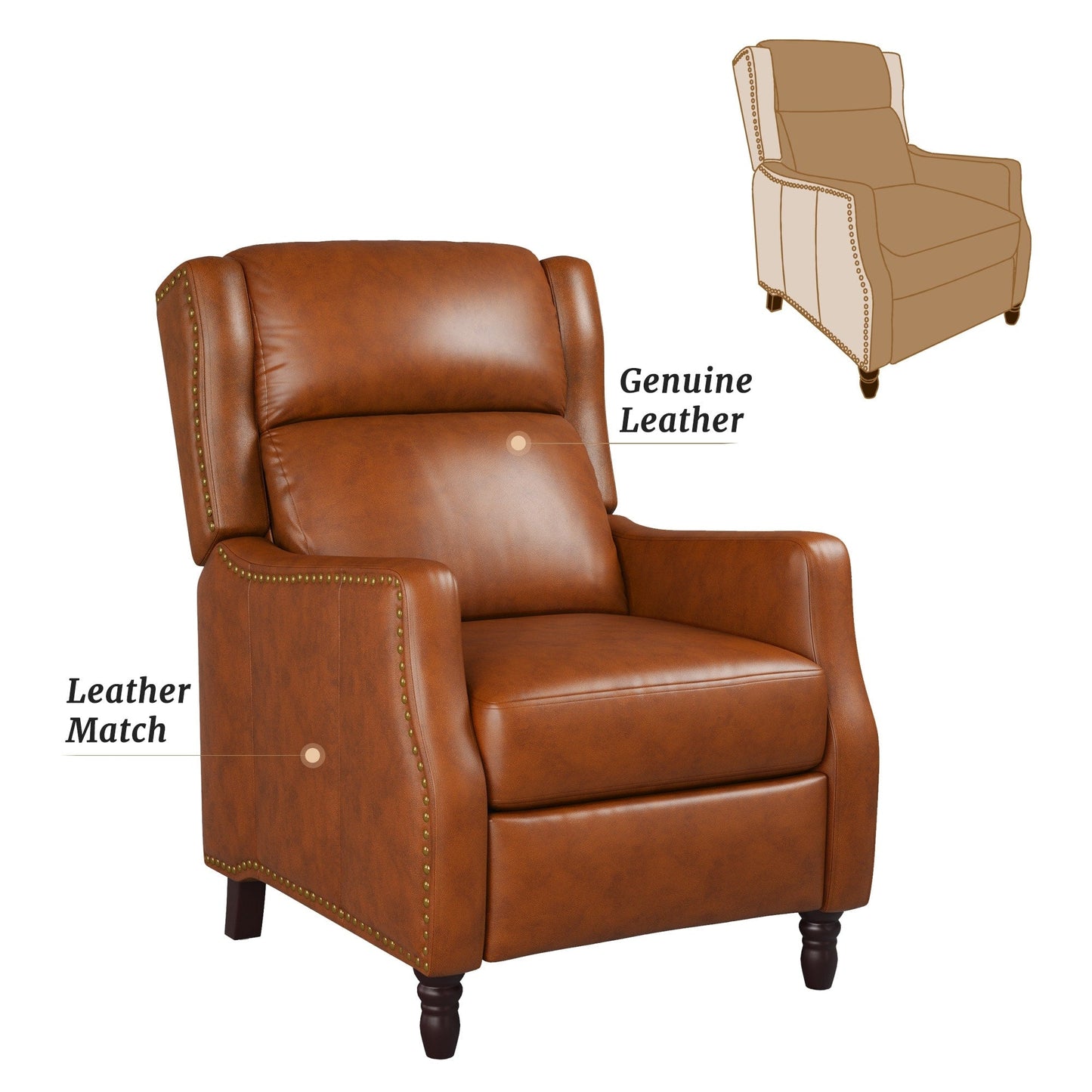 Fauteuil inclinable réglable en cuir véritable moderne COZYMAN avec siège à 3 positions