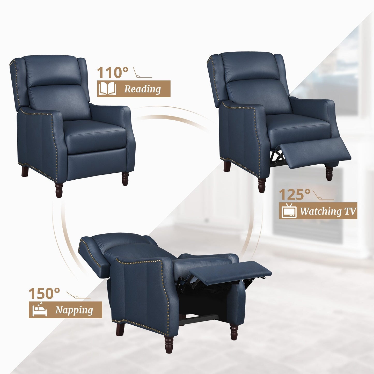 Fauteuil inclinable réglable en cuir véritable moderne COZYMAN avec siège à 3 positions