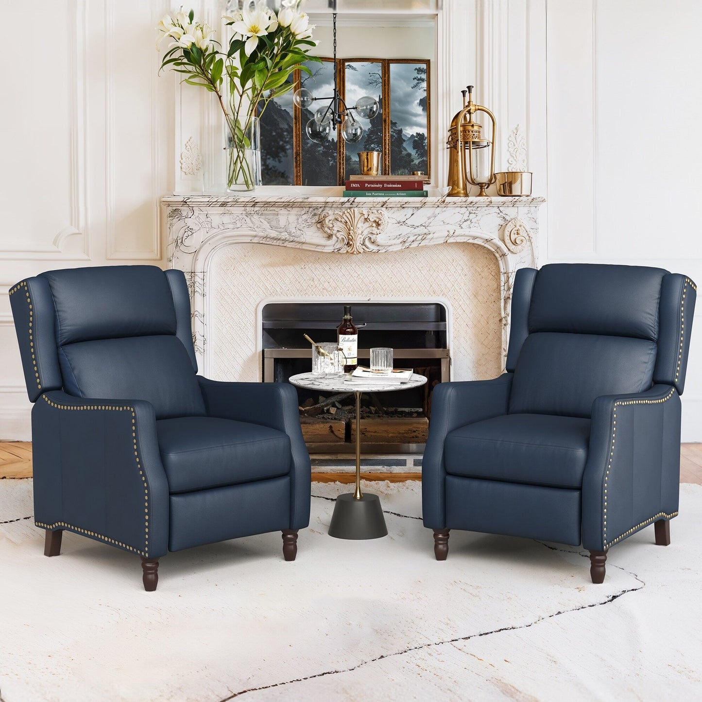 Fauteuils inclinables modernes en cuir véritable COZYMAN, fauteuils inclinables réglables avec accoudoirs confortables, lot de 2