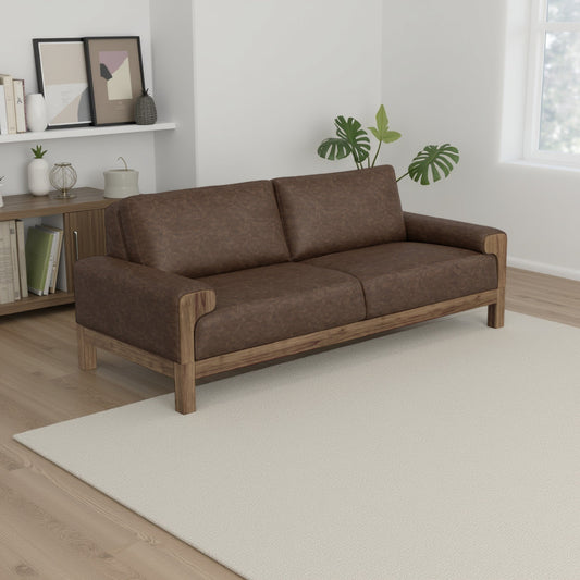 Canapé Caisy, tissu marron chocolat, coussins en mousse, bois massif, 236 cm