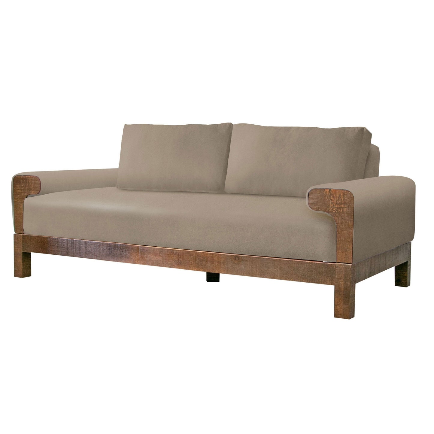 Canapé Caisy, polyester marron clair, coussins en mousse, structure en bois massif, 93 pouces