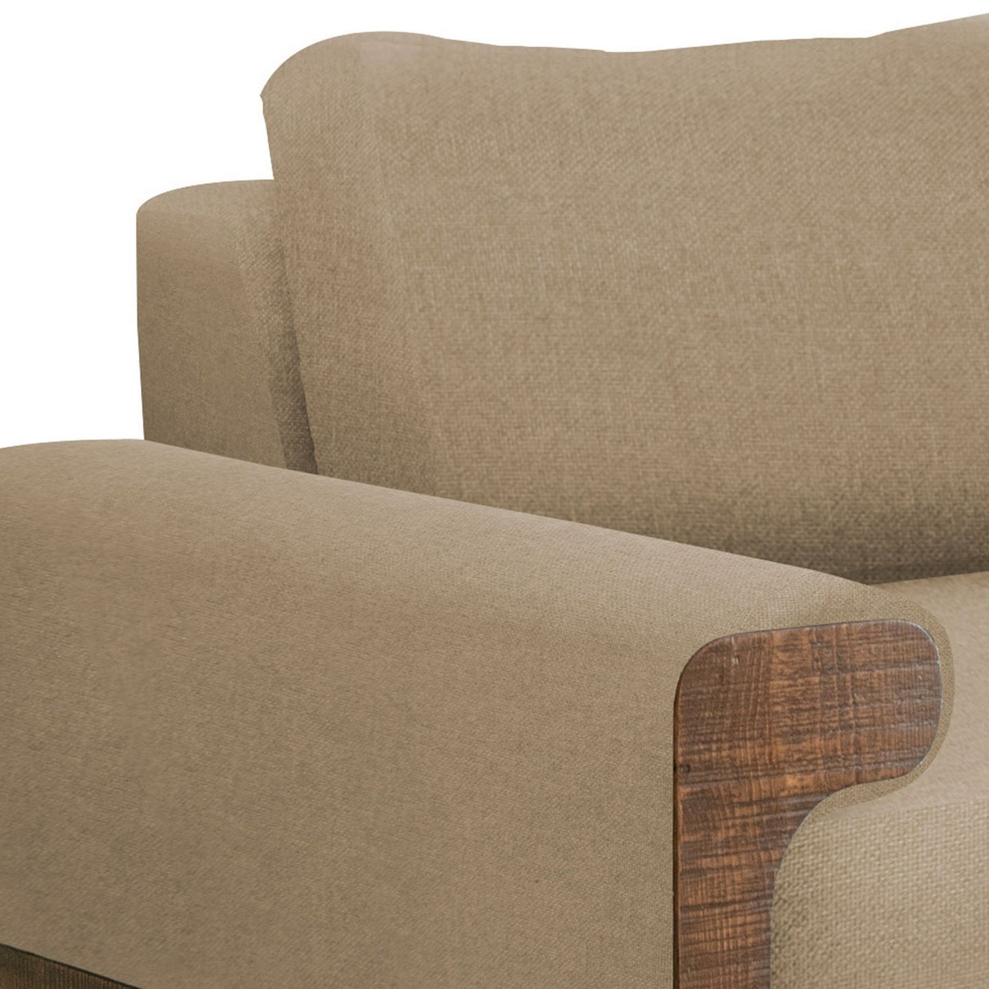 Canapé Caisy, polyester marron clair, coussins en mousse, structure en bois massif, 93 pouces