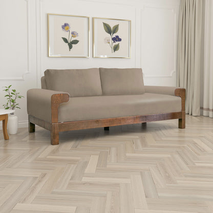 Canapé Caisy, polyester marron clair, coussins en mousse, structure en bois massif, 93 pouces