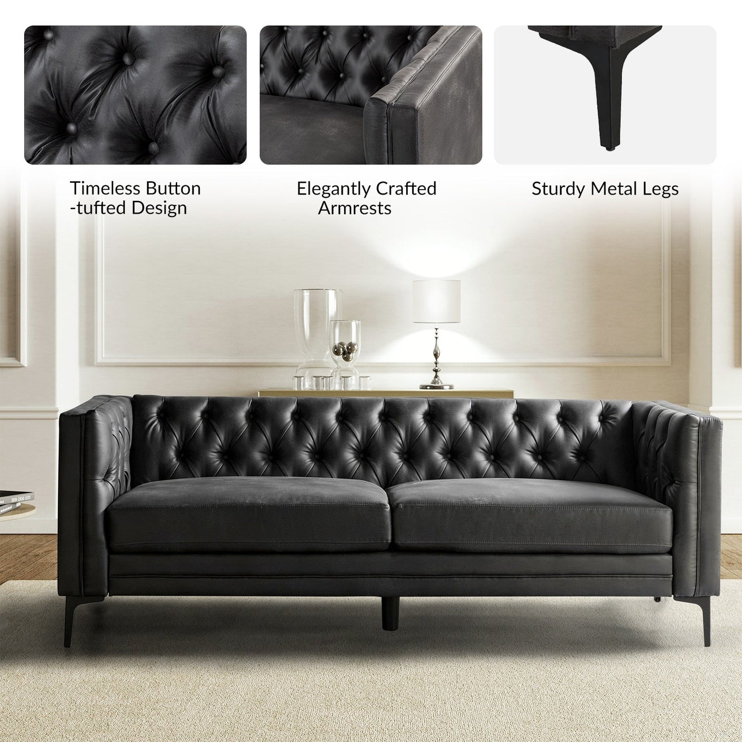 Canapé classique Calymne 84 à accoudoirs carrés et dossier capitonné par HULALA HOME