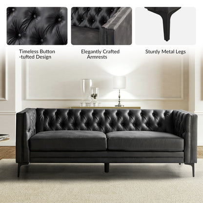 Canapé classique Calymne 84 à accoudoirs carrés et dossier capitonné par HULALA HOME