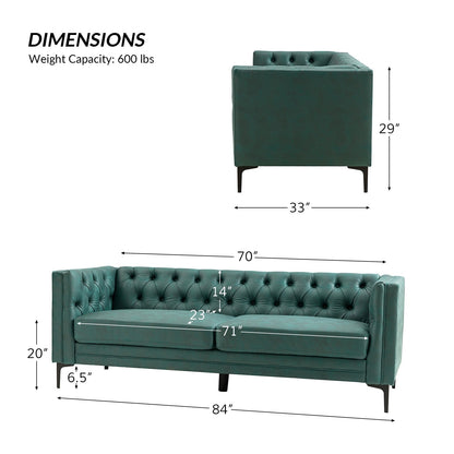 Canapé classique Calymne 84 à accoudoirs carrés et dossier capitonné par HULALA HOME