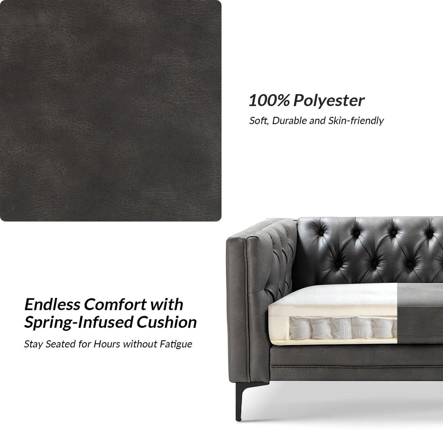 Canapé classique Calymne 84 à accoudoirs carrés et dossier capitonné par HULALA HOME