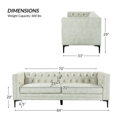 Canapé classique Calymne 84 à accoudoirs carrés et dossier capitonné par HULALA HOME