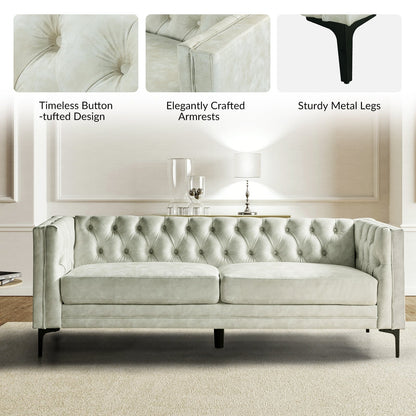 Canapé classique Calymne 84 à accoudoirs carrés et dossier capitonné par HULALA HOME