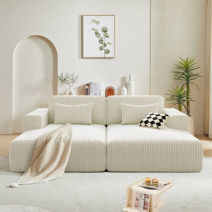 Canapé-lit Cascade 2 pièces en velours côtelé avec méridienne double et 2 oreillers