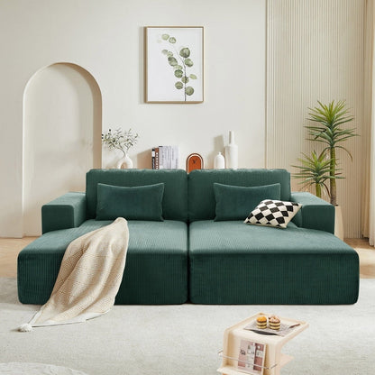 Canapé-lit Cascade 2 pièces en velours côtelé avec méridienne double et 2 oreillers