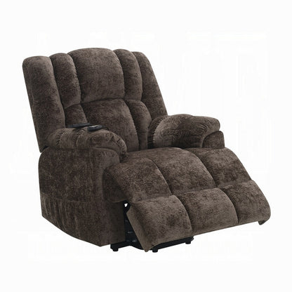Fauteuil inclinable électrique Cassy avec relevage, chauffage et massage, velours marron
