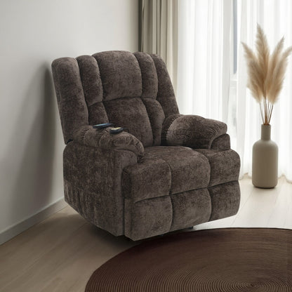 Fauteuil inclinable électrique Cassy avec relevage, chauffage et massage, velours marron