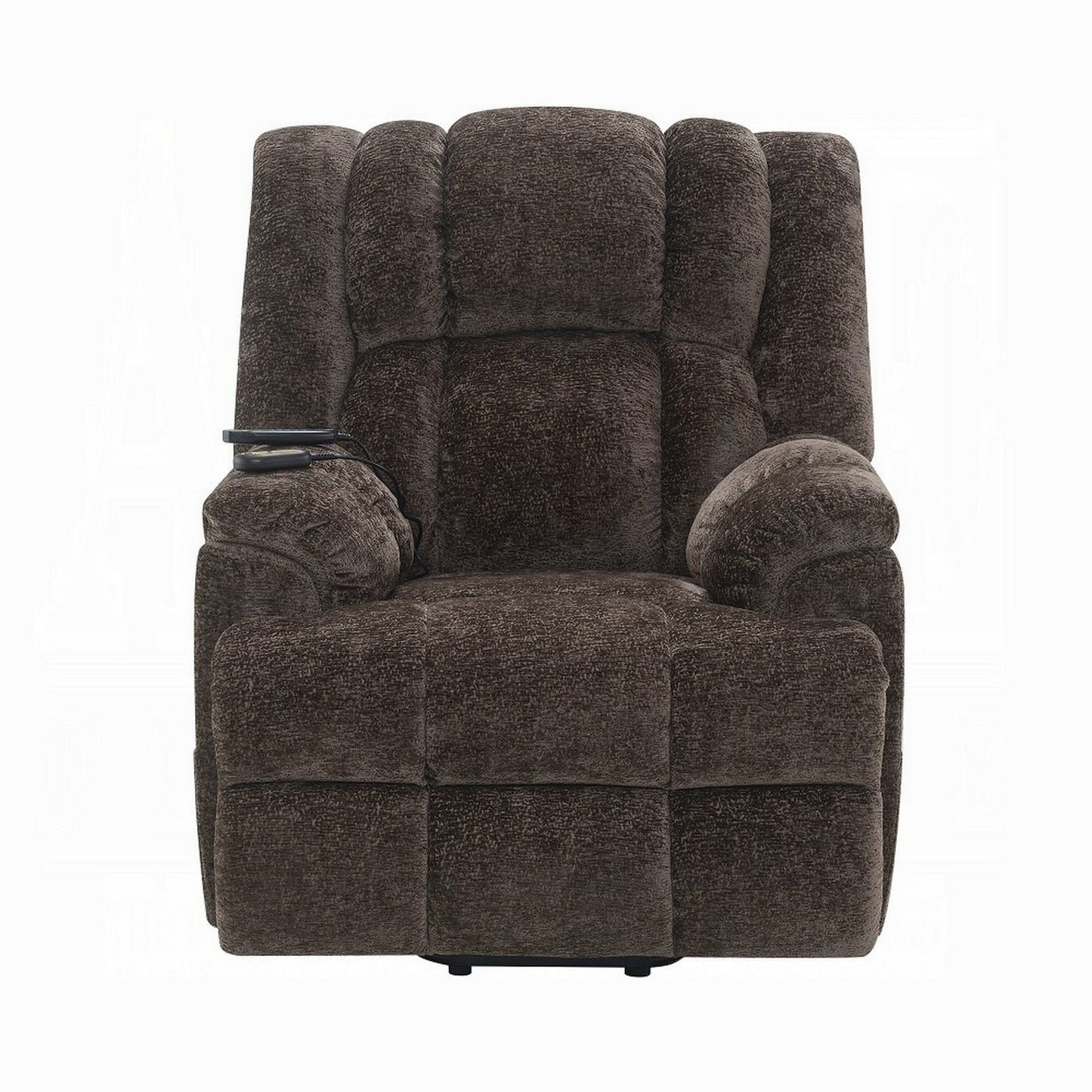 Fauteuil inclinable électrique Cassy avec relevage, chauffage et massage, velours marron