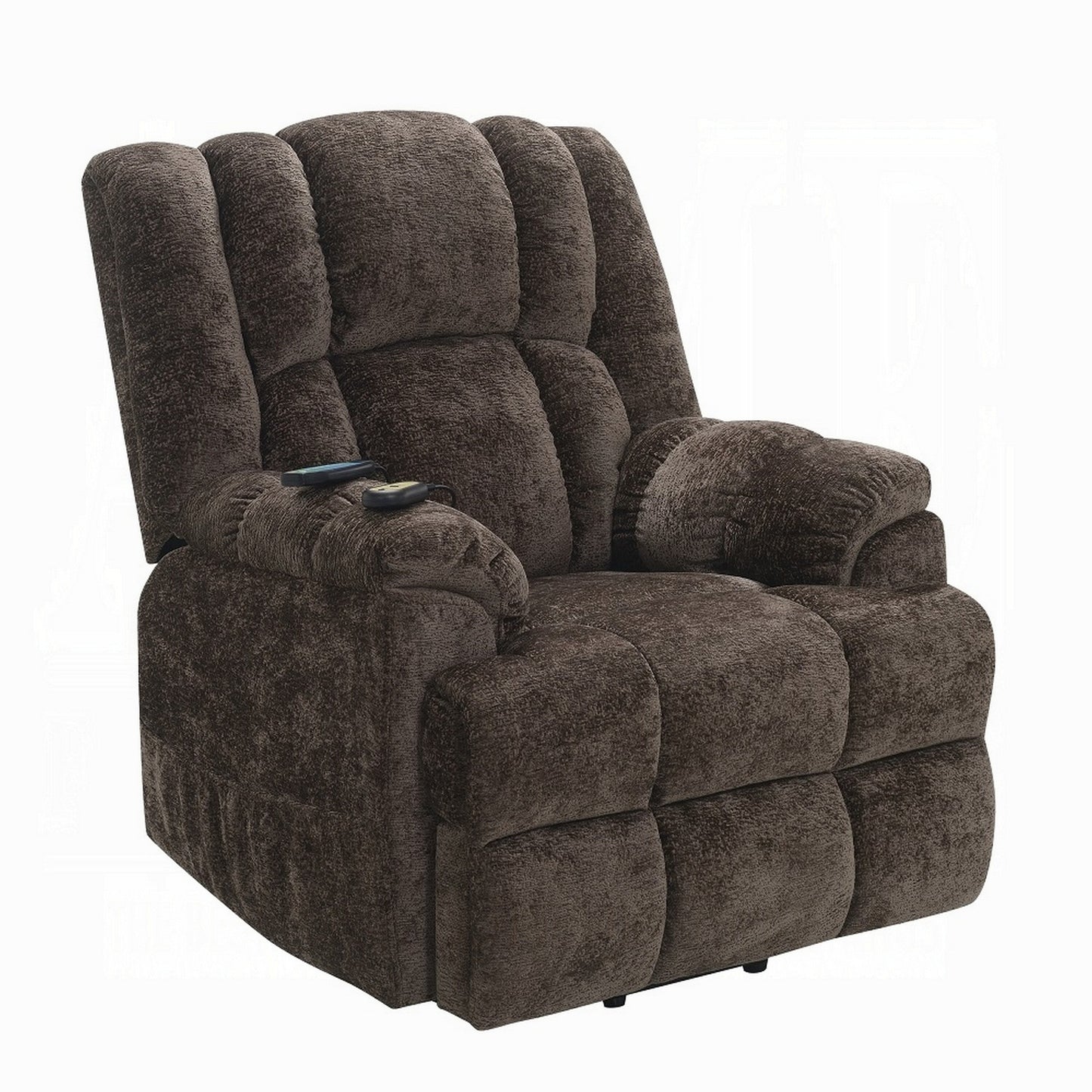 Fauteuil inclinable électrique Cassy avec relevage, chauffage et massage, velours marron