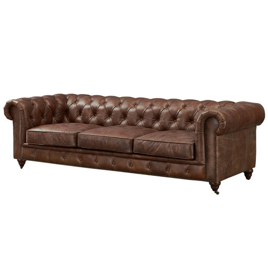 Canapé Chesterfield Century - Cuir châtain clair