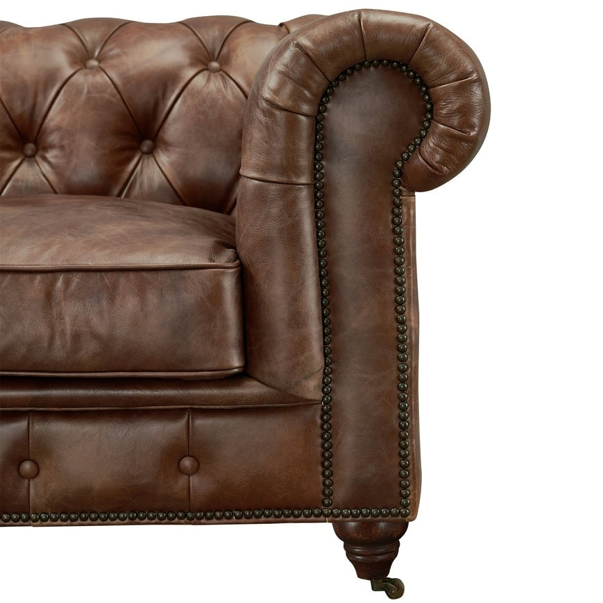 Canapé Chesterfield Century - Cuir châtain clair
