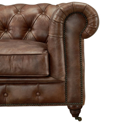 Canapé Chesterfield Century - Cuir châtain clair